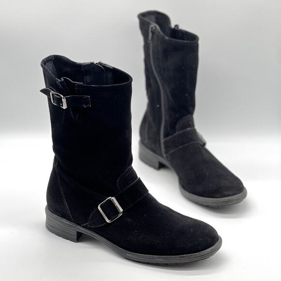 PAUL GREEN Adison Biker Boots Womens Black Distressed Suede